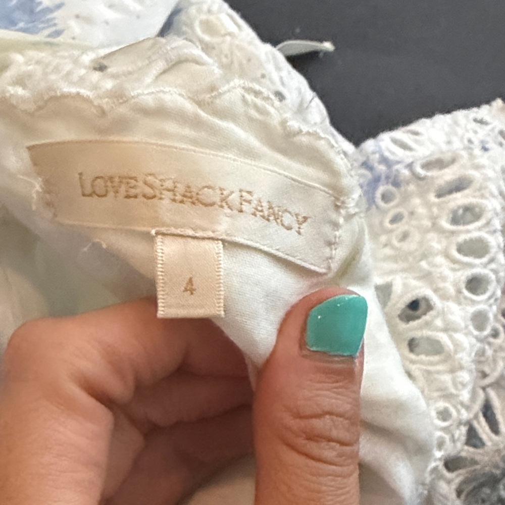 LoveShackFancy Vivi Cream Maxi Dress with Blue Floral Print - Picture 3 of 4